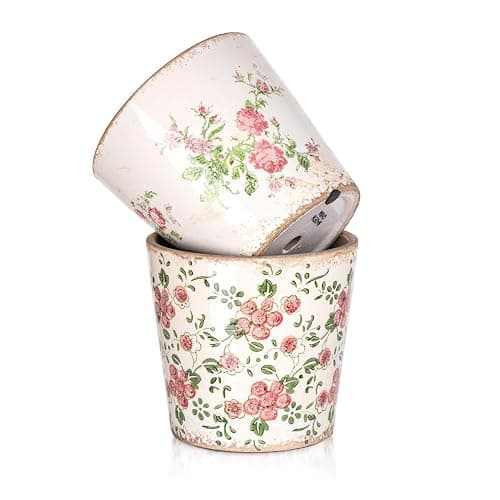 Sungmor Vintage Ceramic Planter Set of 2 - Decorative Indoor & Outdoor Flower Pots with Drainage Holes - Tuscan Décor Pots, 5.5" Ice Crackle Glaze Planters for Home, Kitchen, Patio, and Garden - Image 1