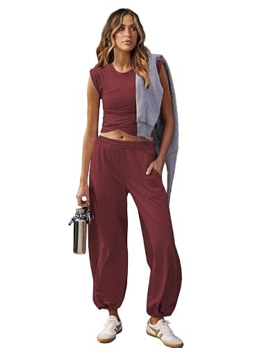 Outfeel Women 2 Piece Outfit Set Loungewear Cropped Tops and Jogger Sweatpant Matching Set Coordinated Sweatsuit with Pockets - Image 1