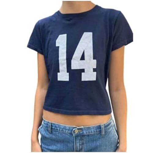 Number 14 Fitted Tee Jersey Summer Crop Top Short Sleeve Y2k Shirt Graphic Baby Tee Women - Image 1