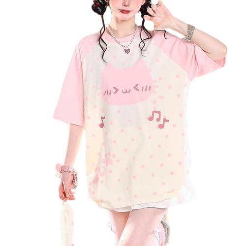 Cuteighteen Sommer-Tops für Teenager, Cutecore-Kleidung, japanische Kawaii-Katzen-Grafik-T-Shirt, lustig, übergroß, lässig, T-Shirts - Image 1
