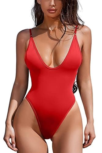 ESONLAR Women's Sexy Plunging V Neck Bathing Suit Open Back One Piece Swimsuits - Image 1