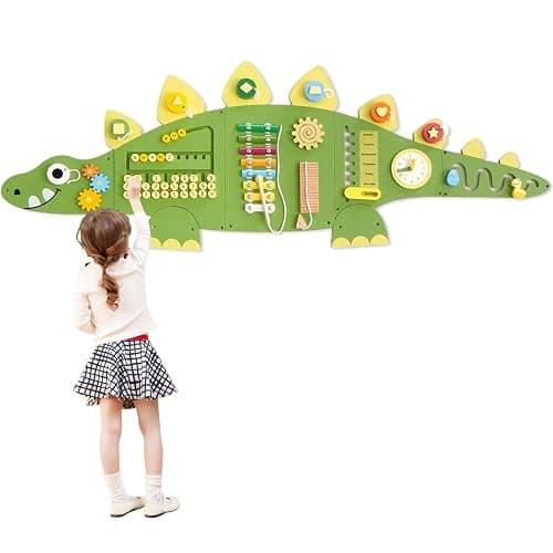 Beright Dinosaur Activity Wall Busy Board Panels, Montessori Sensory Toys, Toddler Learning Activity Center, Perfect for Toddler Playroom & Children's Daycare, Green - Image 1