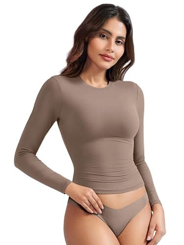 YEOREO Long Sleeve Shirts for Women y2k Tops Double Lined Basic Tee Crew Neck Going Out Sweeney Workout Undershirt - Image 1
