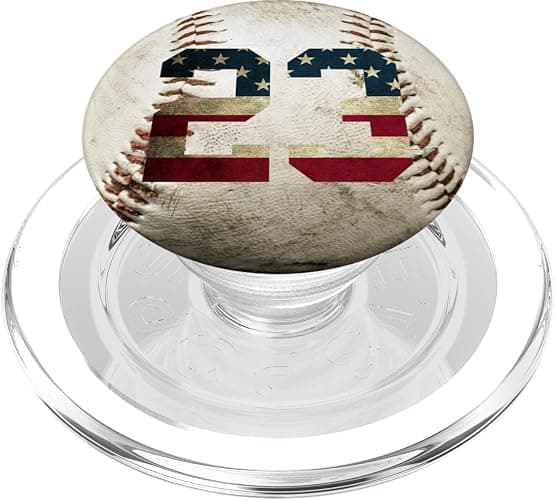 Baseball number 23 with American USA flag phone stand PopSockets PopGrip: Swappable Grip for Phones & Tablets PopSockets MagSafe PopGrip for iPhone - Image 1