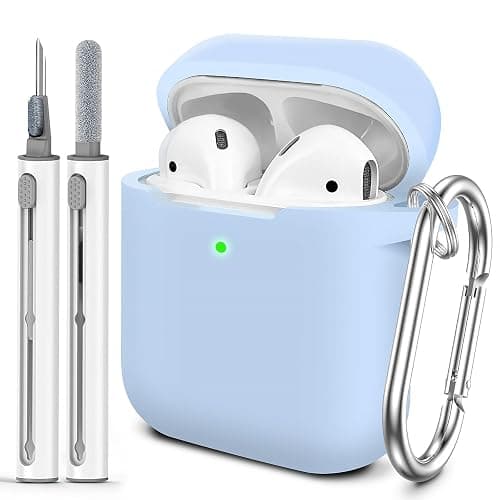 Woyinger for AirPods Case Cover, Come with Cleaner Kit, Soft Silicone Protective Cover with Buckle, Compatible with Apple AirPods 2nd 1st Generation Charging Case, Front LED Visible, Sky Blue - AirPods 1/2 Case - A2-Sky Blue - Image 1