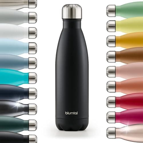 Blumtal® Bouteille isotherme Charles- Gourde 1l- Gourde inox 1l sans BPA froid&chaud- Contenant isotherme en métal- Bouteille d'eau- Contenant 1l- Gourde isotherme 1l- Noir - Image 1