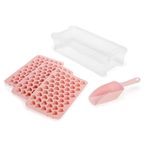 Paris Hilton Heart Shaped Mini Ice Cube Tray Set, Includes 3 Mini Ice Cube Molds, Ice Bin Storage Container with Lid and Ice Scoop, Made without BPA, 6-Piece Set, Pink - Image 1