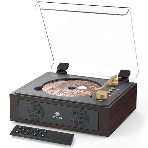 CD Player with Built-in Speakers Bluetooth Retro Portable CD Players for Home Music Player with Remote Control Headphone Jack Walnut Brown - Image 1