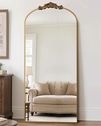 Antok Arched Full Length Mirror, 71"x32" Floor Mirror with Carved, Full Body Mirrors for HomeDecor, Standing/Halling Large Wall Mirror for Bedroom, Living Room, Cloakroom, Gold, Retro Style - Image 1