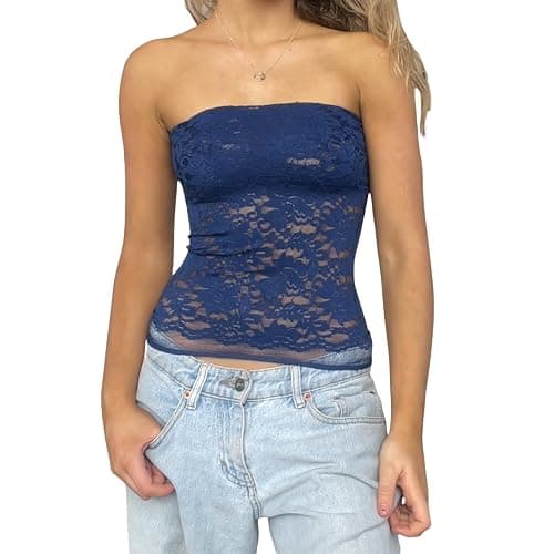 Women Sexy Y2k Sleeveless Lace Tube Tops Off Shoulder Backless Bandeau Tank Crop Top Summer Going Out Vest Shirt - Image 1