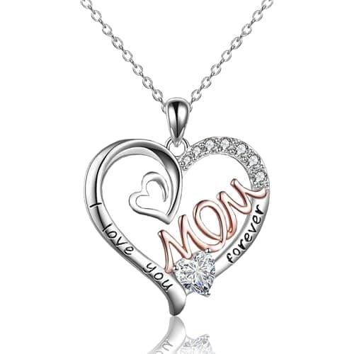 YCZARD Personalised Mothers Day Gifts - Mum Necklace, Silver Chain Love Heart Necklaces with Cubic Zirconia, Mothers Day Gifts from Daughter Best Mothers Day Presents for Your Mum, Granddaughter - Image 1