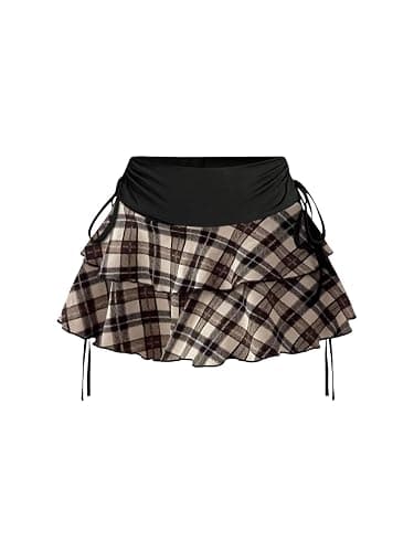 PRSFPN Women's Y2k Mini Ruffle Skirts with Shorts Tiered Layers Cute Elastic Waist Coquette Skort Drawstring Side Bow Tie - Image 1