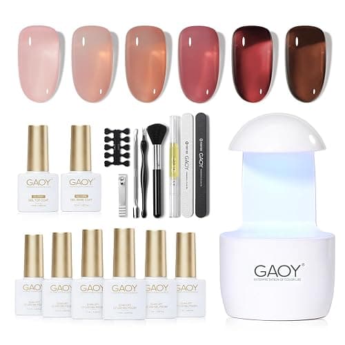 GAOY Gel Nail Polish Kit with UV Light for Beginners, 6 Colors Sheer Nude Red Pink Brown, Gel Polish Kit with Top and Base Coat for Salon and Nail Art DIY at Home, Rose Garden - Image 1