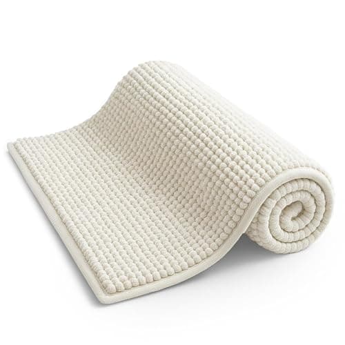 KEPLIN Non-Slip Microfibre Bath & Toilet Mat - Soft, Plush & Comfortable Rug with Machine Washable Design - Water Absorbent & Quick Drying to Keep Bathroom & Home Hygienic & Clean - (40x60cm) White - Image 1
