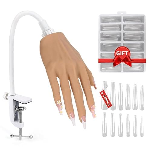 LIONVISON Practice Hand for Acrylic Nails, Realistic Silicone Nail Hand Practice, Flexible Fake Nail Mannequin Training Hand for Nail Practice, Acrylic Nail Art Practice Tool (with Visible Joints) - Image 1