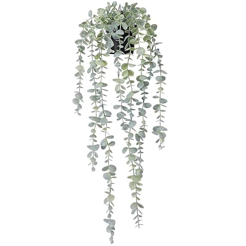 COCOBOO 1pcs Artificial Hanging Plants, Fake Potted Eucalyptus Faux Hanging Plant for Wall Room Home Indoor Outdoor Shelf Decor - Image 1