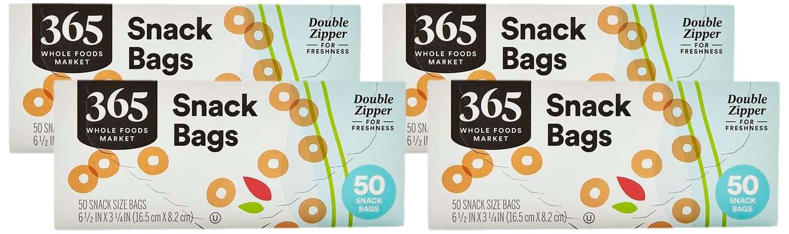 365 by Whole Foods Market, Bag Storage Double Zipper Snack, 50 Count (Pack of 4) - 50 Count (Pack of 4) - Image 1