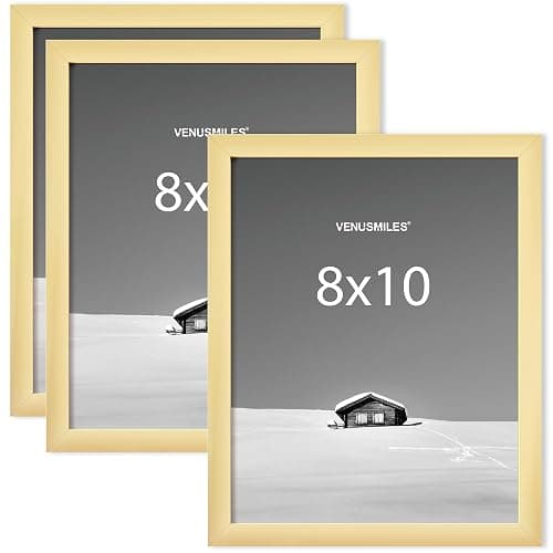 Venusmiles 8x10 Picture Frame, Display 8x10 Photo Frames - High Definition Plexiglass - Vertical and Horizontal Display - Wall Hanging or Table Top Frame - Gold, 3 Pack - Image 1