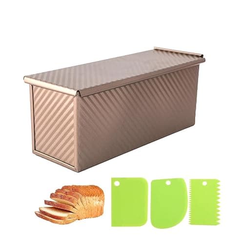 Spmarkt Bread Pan, 13 * 5inch Aluminized Steel Non-Stick Rectangle Pullman Loaf Pan with Lid, Long Sourdough Bread Loaf Pan for Homemade, Deep Bread Tin with Dough Scraper Cutter - Image 1
