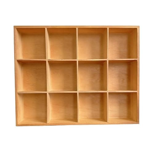 LONG TAO Vintage 12 Compartments Wooden Organizer Box 13.4x10.6x2 Inch Solid Wood Storage Tray Desktop Display for Jewelry Makeup Office Supplies Antique Home Decor Craft Organization (Vintage Color) - Image 1