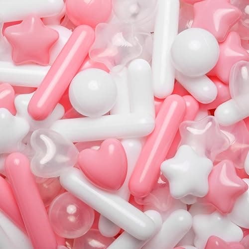 STARBOLO Ball Pit Balls for Kids -150pcs Stars Hearts Strips Crush Proof Play Balls Plastic Macaron Toy Balls for Ball Pit, Baby Pool Water Toys, Play Tent, Birthday Party Decoration - Pink White Clear-150balls - Image 1