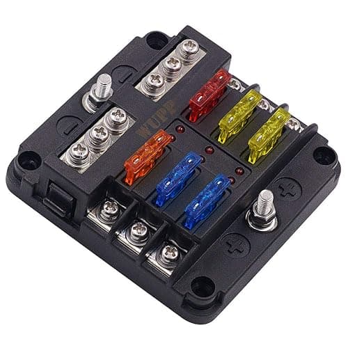 WUPP 12 Volt Fuse Block, Waterproof Boat Fuse Panel with LED Warning Indicator Damp-Proof Cover, 6 Circuits with Negative Bus Fuse Box for Car Marine RV Truck DC 12-24V - 6-circ W/Cover & Neg - Image 1