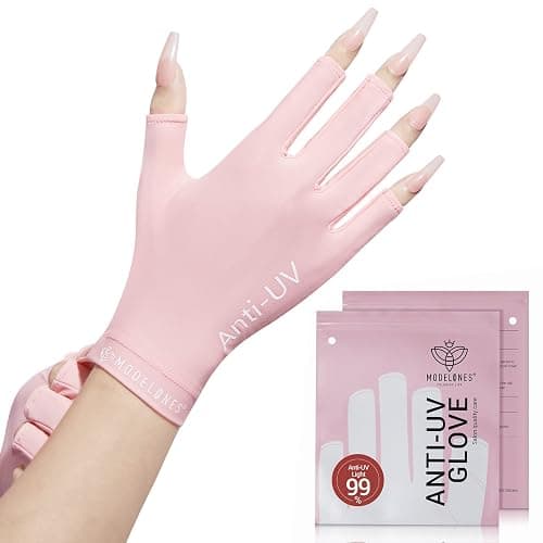 Modelones UV Gloves for Nails, Pink Professional UPF99+ UV Protection Gloves for Gel Manicure, Nail Art Skin Care Fingerless Anti UV Glove Protect Hands from UV Harm - Image 1
