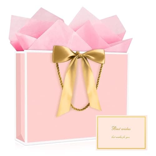 JMANNI Gift Bags, 1PCS Gift Bags Large with Ribbon and 1 Greeting Cards 2 Tissue Paper, Portable Paper Gift Bag with Handles, Birthday Gift Bags,Present Bags for Wedding Party Mothers Day - Image 1