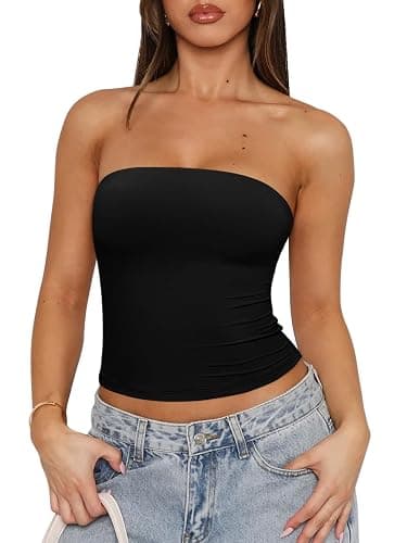 REORIA Women's Y2K Strapless Backless Tube Top Double Lined Sleeveless Crop Tank Top for Summer 2025 Going Out - Image 1