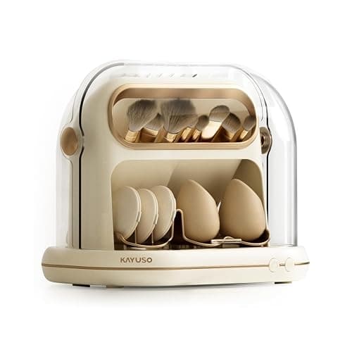 KAYUSO Electric Makeup Brush Dryer Machine, 3 in 1 Automatic Makeup Brush Dryer and Storage with Cover, Timed Cleaning Tool for Most Size Brushes and Sponges - Image 1