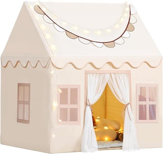 Wilwolfer Play Tent for Kids Indoor - Kids Tent Indoor Toddlers Large Toddler Toy House Birthday Gift for Boys & Girls Playroom Decor (Beige Playhouse with Mat) - Image 1