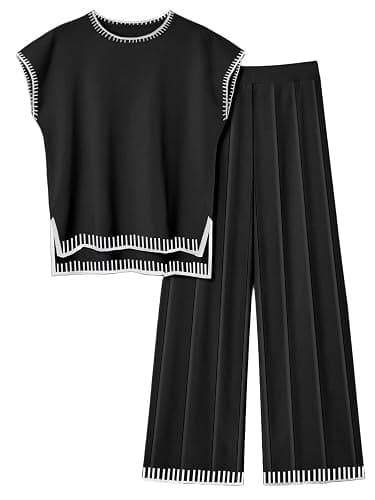 Ekouaer Womens Matching Sets Knit Sweater Sets 2 Pieces Outfits Pullover Tops Wide Legs Pants Lounge Set - Image 1