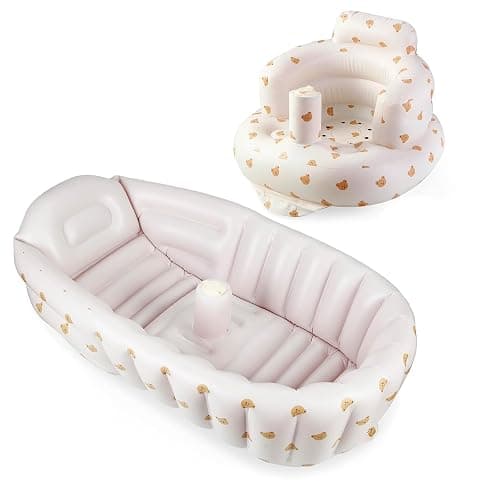 PandaEar 2 Pack Baby Inflatable Bathtub & Baby Seat for 3 Months+, Portable Travel Baby Infant Bath Tub and Infant Chair Toddler Floor Seats with Built in Air Pump for Newborn - Image 1