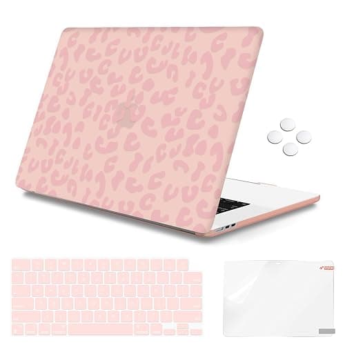 iCasso for MacBook Air 13 inch Case 2025 2024-2022 Release M4 A3240 M3 A3113 A2681 M2 with Liquid Retina Display, Hard Plastic Shell for Mac Air 13.6, TPU Keyboard Cover&Screen Protector, Pink Leopard - Image 1