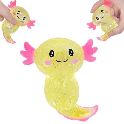 Axolotl Squishy Stress Relief Toy Glitter Fidget Toys Cute Malt Sugar Axolotl Toy Fidget Toys Adults Fidget Toy for Kids Youth Adult, Party Favors Anxiety Relief Squishy Toys(Yellow) - Image 1
