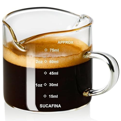 PARACITY Espresso Cup with Handle, 2.5 OZ Double Spout Clear Glass Measuring Cup with Dual Scale, Espresso Shot Glass with V-Shaped Mouth, Espresso Accessories - Image 1
