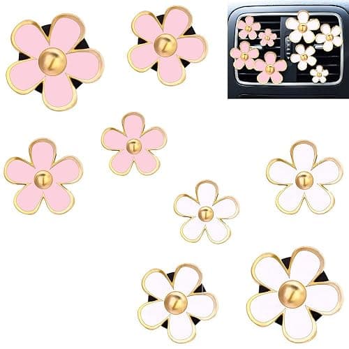 DEDC Car Air Fresheners, 8 Pcs Car Scents Air Freshener, Car Vent Clip Air Freshener, Flower Air Freshener Car Clips, Pink & White - Image 1