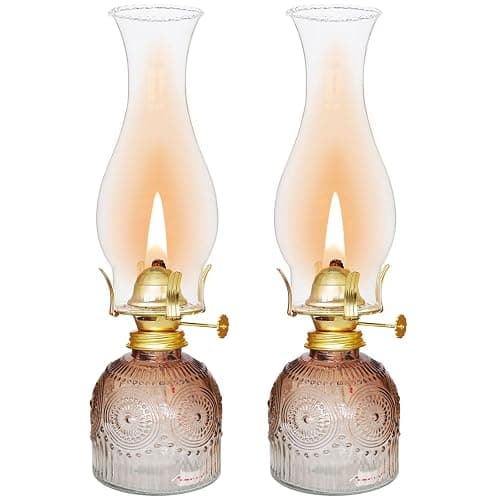 GXFCCYXT 2 Pieces Oil Lamps for Indoor Use Gradient Brown Vintage Glass Clear Kerosene Lamp Indoor Decorative Hurricane Lamp Oil Lantern for Home Tabletop Emergency Lighting TYH - Image 1