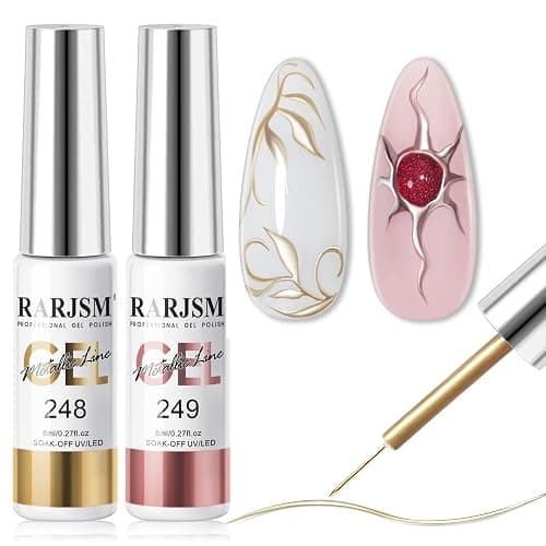 RARJSM Metallic Chrome Gel Liner Nail Art 3D Mirror Bronze Gold Rose Gold Effect Gel Nail Polish 8ml Painting Build in Thin Brush Metal Painted Drawing Striper GelPolish Curing Requires Home Salon - Image 1