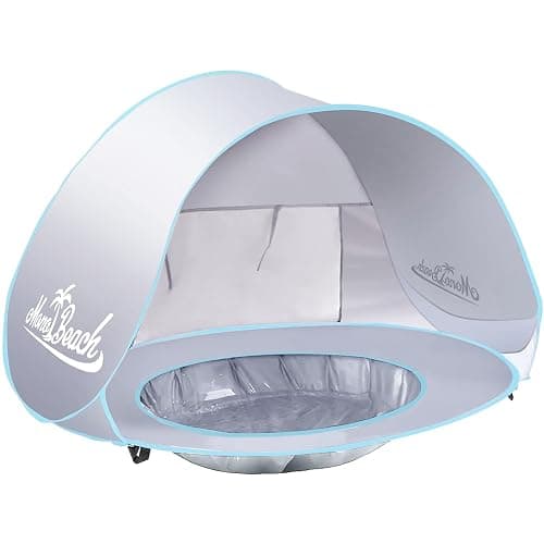 Monobeach Baby Beach Tent Pop Up Portable Shade Pool UPF50+ UV Protection Sun Shelter for Infant with Easy Set Up Canopy (Silver Beach Tent) - 04 Silver Beach Tent - Image 1