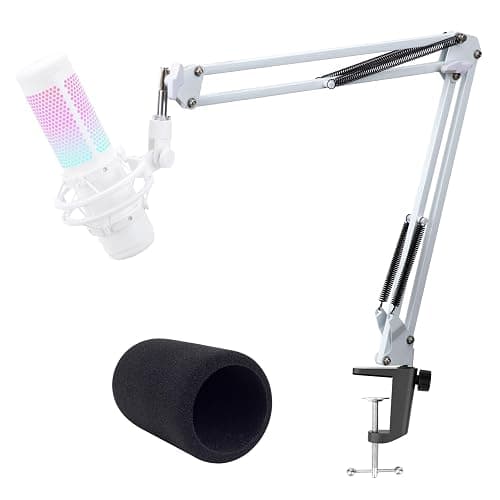 QuadCast Microphone Arm Stand White - Mic Arm with Microphone Cover Foam Compatible with HyperX QuadCast S Mic by YOUSHARES - Image 1