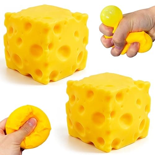 2 Pcs Cheese Squeeze Toy, Yellow Stress Cube Fidget Toys, Cheese Stress Balls Relief for Adults, Easter, Party Favors Gift - Image 1