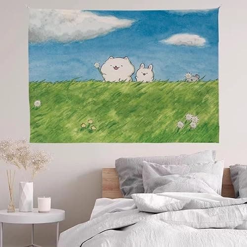 JHTPSLR Juminocore Wall Tapestry for Bedroom Teen Girls 40x28 inch Cute Dog Anime Landscape Tapestries Hanging Room Decor Cutecore Stuff (Puppy Grassland) - Image 1
