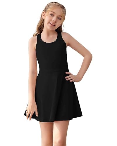 Haloumoning Girls Sleeveless Tennis Dress Kids Racerback Golf Dress School Sports Dresses Outfit with Shorts Pockets - Image 1