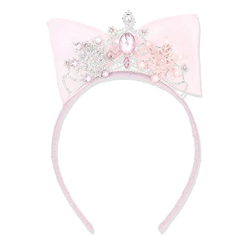 GAFATORY Blue Princess Tiaras Headbands Tiara Crown Headband with Bow Tulle Bow Rhinestone Hair Band Headbands Thin Headband - Image 1