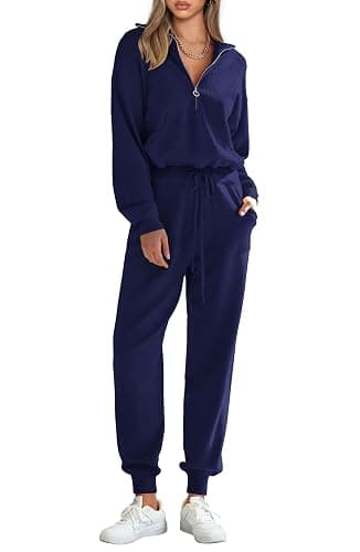 PRETTYGARDEN Women's 2 Piece Sweater Set Pullover Zip Up Sweatshirt Jogger Sweatpants Tracksuit Casual Outfit - Image 1