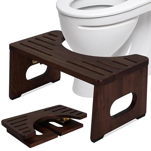 Foldable Toilet Potty Stool for Adults, 7" Wood Portable Squatting Poop Foot Stool, Bathroom Non-Slip Toilet Assistance Step Stool - Gifts for Kids Seniors (Brown) - Image 1