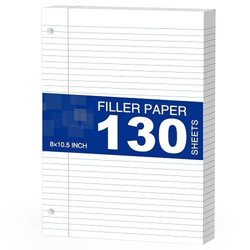 White Loose Leaf Paper 13 d 0 Sheets Filler Paper 8 * 10.5 College Ruled 3-Hole Punched for 3-Ring Binders Notebook Lined 8" x 10.5" - Image 1