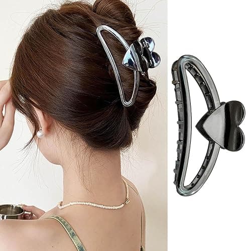 Heart Hair Clips Valentine’s Day Hair Claw Clips Non Slip Black Hair Jaw Barrettes Romantic Valentines Hair Accessories Metal Heart Banana Shark Clip for Women Holiday Party Hair Decorations Supplies - Image 1