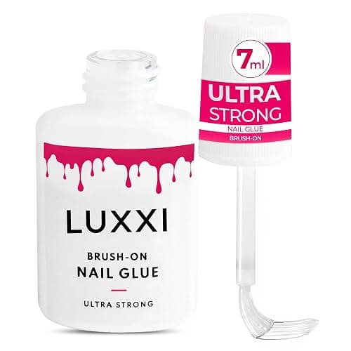 LUXXI Brush On Nail Glue for Press On Nails - Precision Applicator, Quick Air Dry Adhesive for Nail Tips, Artificial & Acrylic, Long Wear Hold, No Uv Lamp Needed | Pink Gel - 0.24oz - Image 1